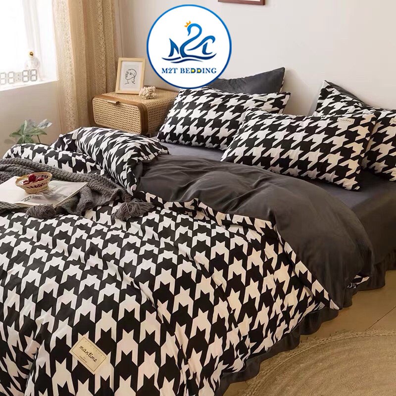 Bộ chăn ga cotton poly M2T Bedding chăn ga Hàn Quốc họa tiết Roma đủ size