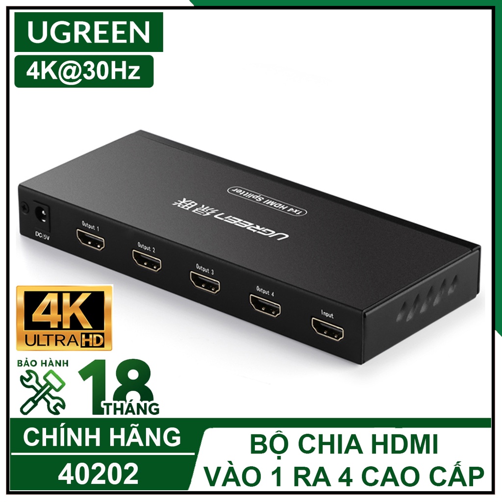 Bộ Chia Hdmi 1 Ra 4, Hỗ Trợ 4K30Hz Cao Cấp, UGREEN 40202 Chính Hãng