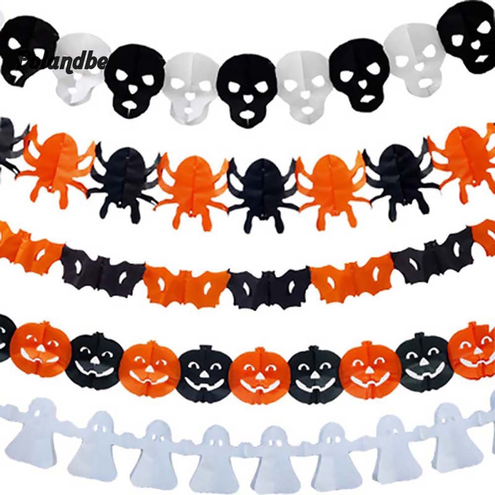 ●PO 300cm Halloween Pumpkin Spider Bat Ghost Bunting Banner Garland Party Decoration