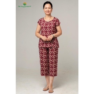 Bộ lanh VT mặc nhà nữ quần lửng, áo cộc tay B06.2101 trung niên - Chất liệu mềm, nhẹ, thoải mái