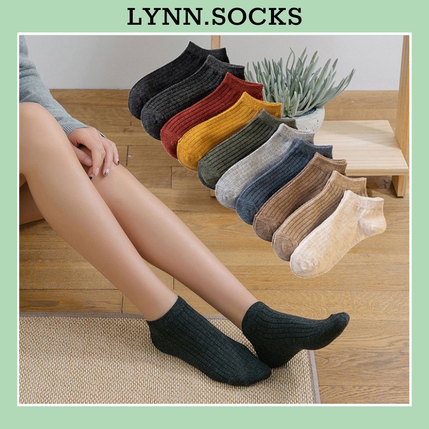 Vớ cổ ngắn nam nữ trơn gân nhật basic tất thấp đơn giản cotton thời trang đẹp LYNN VN011