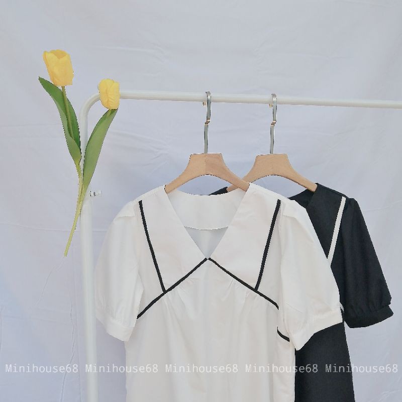 ÁO BABYDOLL CỔ V PHỐI VIỀN MINIHOUSE68 - ÁO KIỂU BABYDO NỮ | BigBuy360 - bigbuy360.vn