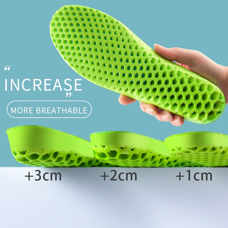 Hàng Có Sẵn! Đế Lót Giày Tăng Chiều Cao 1 / 2 / 3 Cm Phối Lưới Thoáng Khí Chống Sốc Màu Sắc Xanh Lá Dành Cho Nam Và Nữ
