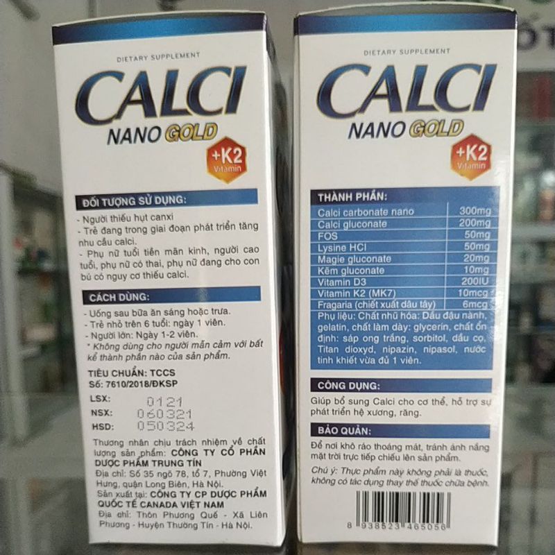 Combo 2hộp viên uống Calci Nano Gold không táo bóng xương chắc khỏe