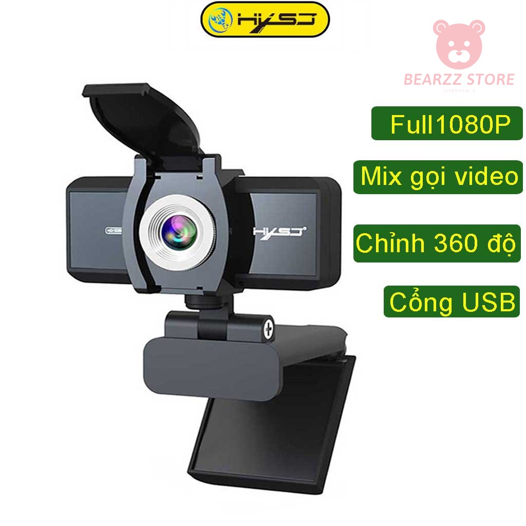 Webcam máy tính HXSJ S4 HD 1080P USB3.0 2.0 Camera Có Thể Điều Chỉnh 360° Kèm Mic Cho Cuộc Gọi Video - Hàng Chính Hãng