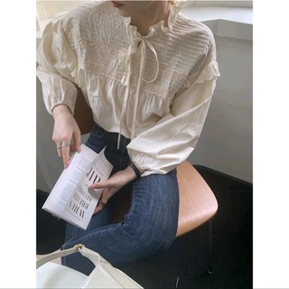 Áo babydoll ren ngực bèo cổ thắt nơ siêu xinh - Áo sơ mi cánh tiên viền bèo