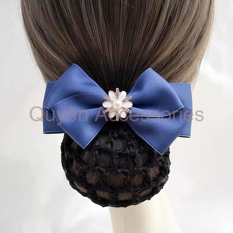 Kẹp búi nơ lụa đính đá