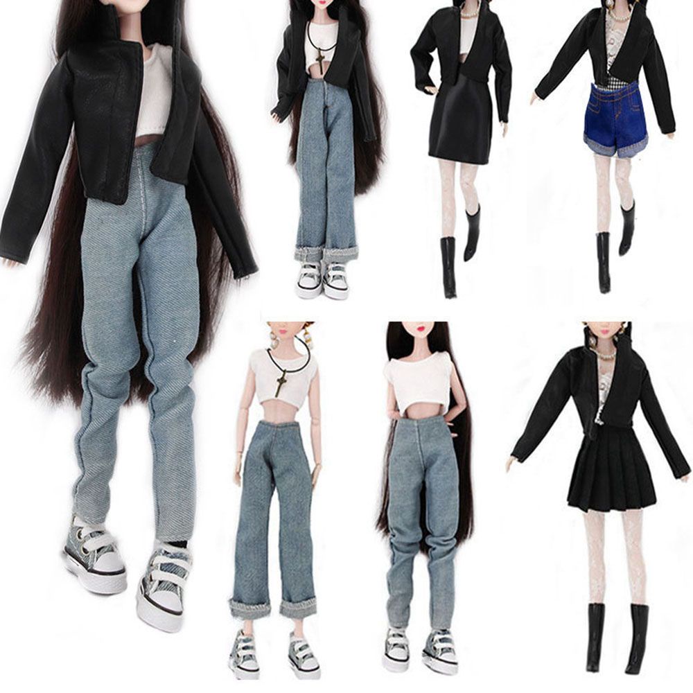 Bộ áo khoác jean + quần short da nhiều kiểu dáng tỉ lệ 11.5&quot; dành cho búp bê 1/6 (có bán lẻ)