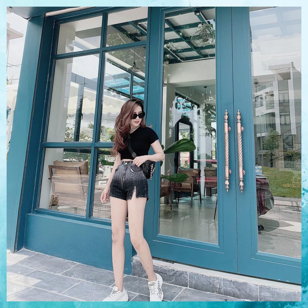 [TH Jeans] Quần sooc bò trơn, quần shorts jeans lưng cao túi chéo khóa gấu lệch. Mã S0105 | BigBuy360 - bigbuy360.vn
