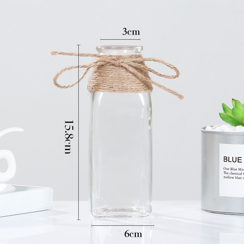 Lọ cắm hoa thuỷ tinh trong suốt kèm dây mây nhiều hình dáng