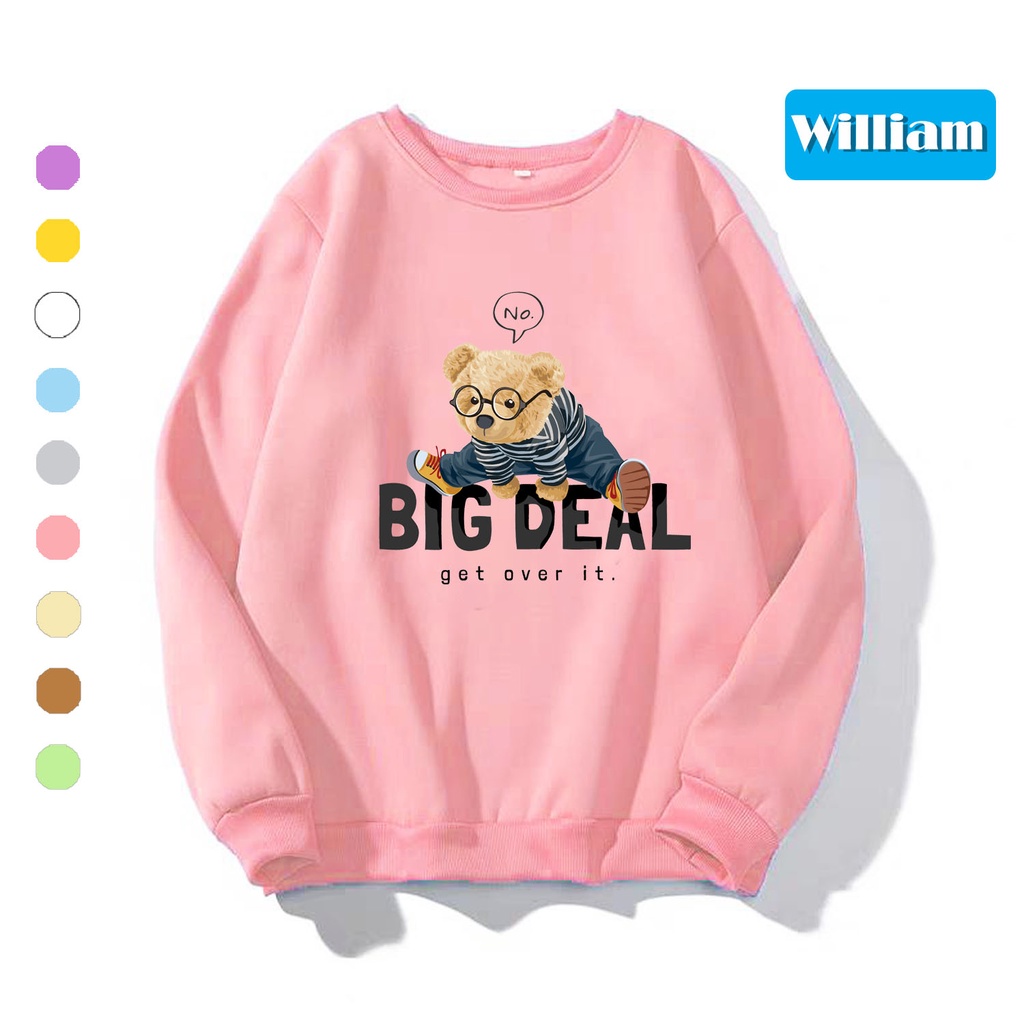 Áo sweater nam nữ in hình Gấu dễ thương chất nỉ dày dặn, hợp làm áo cặp William - DS174