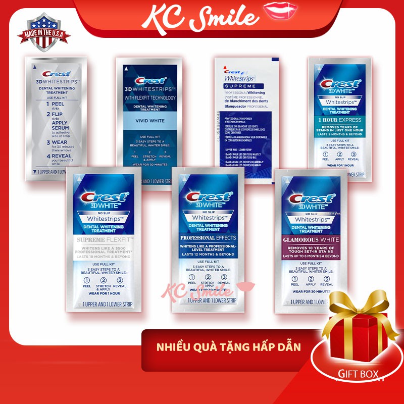 BÁN CHẠY - Miếng dán trắng răng Crest 3D White chính hãng USA - Gói lẻ gồm 2 miếng dán