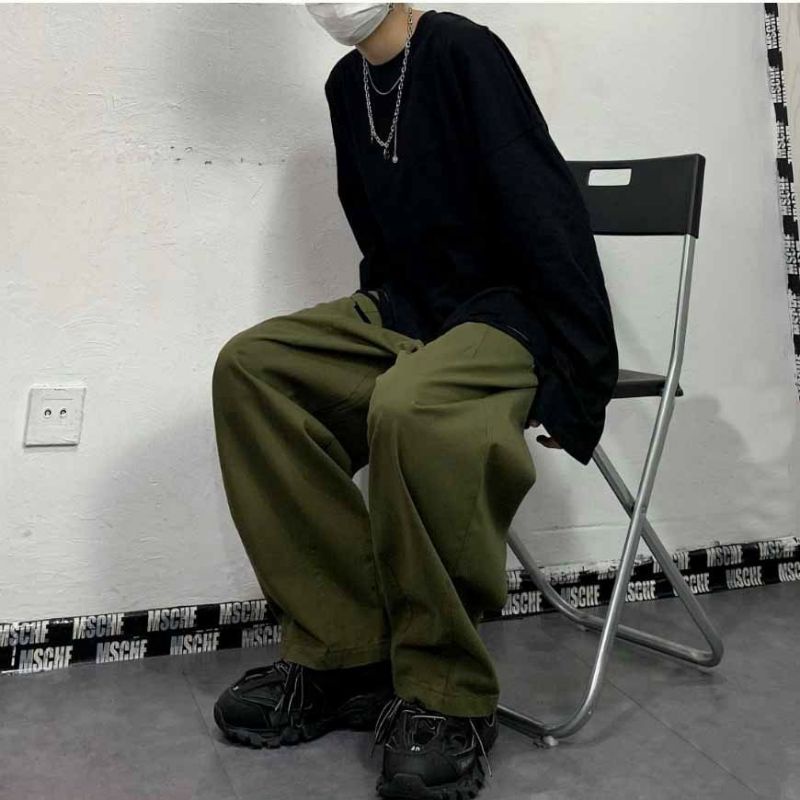 Quần dài kaki unisex nam nữ lưng thun ống rộng co giãn, kiểu dáng thể thao ngày hè