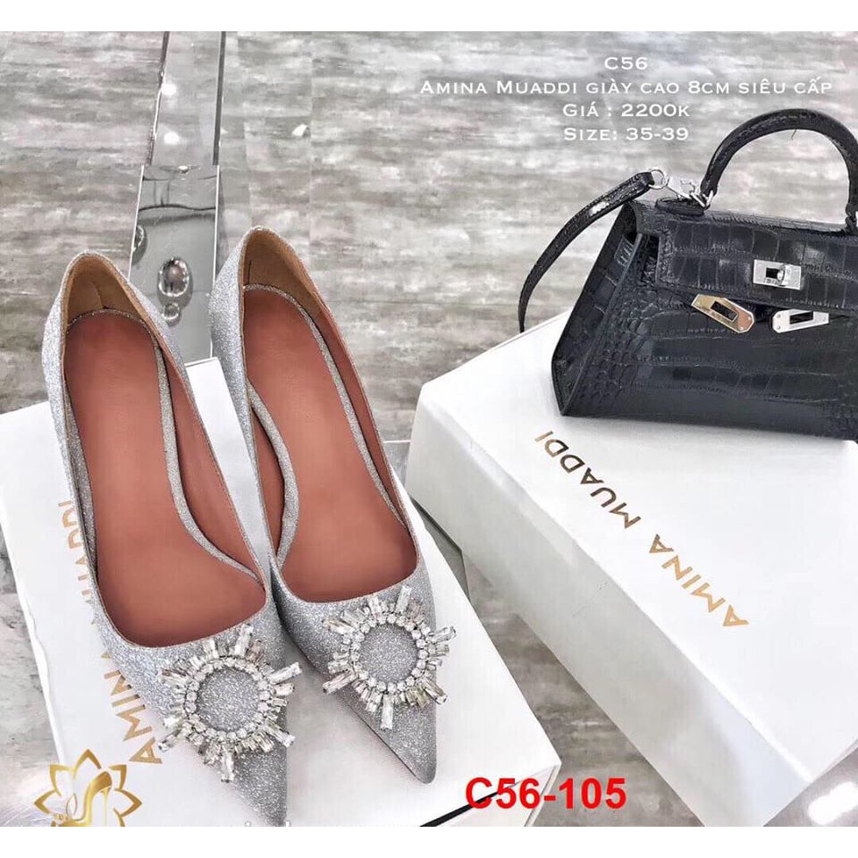 C56-105 Amina Muaddi giày cao 8cm siêu cấp