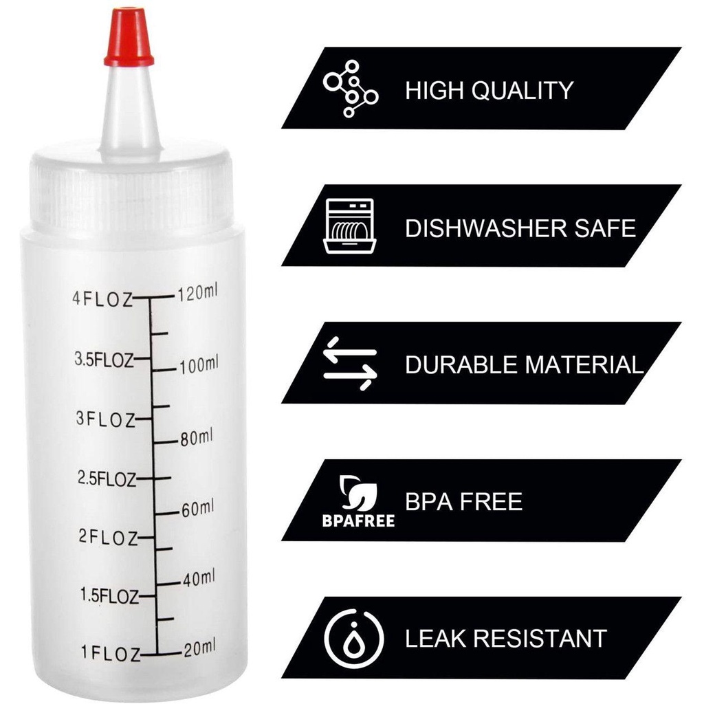 LEISURE 4Pcs Plastic Squeeze Squirt Bottle Transparent Liquid Juice Capacity