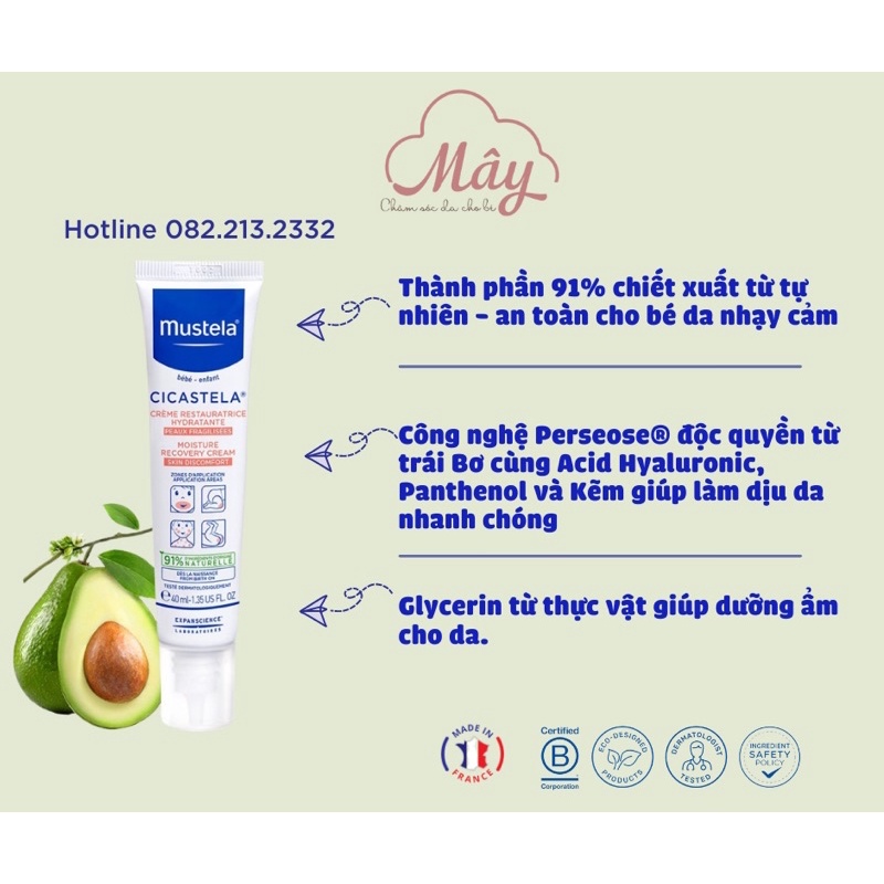 [Nhập khẩu chính hãng]Kem đa năng làm dịu, phục hồi da cho bé Mustela Cicastela