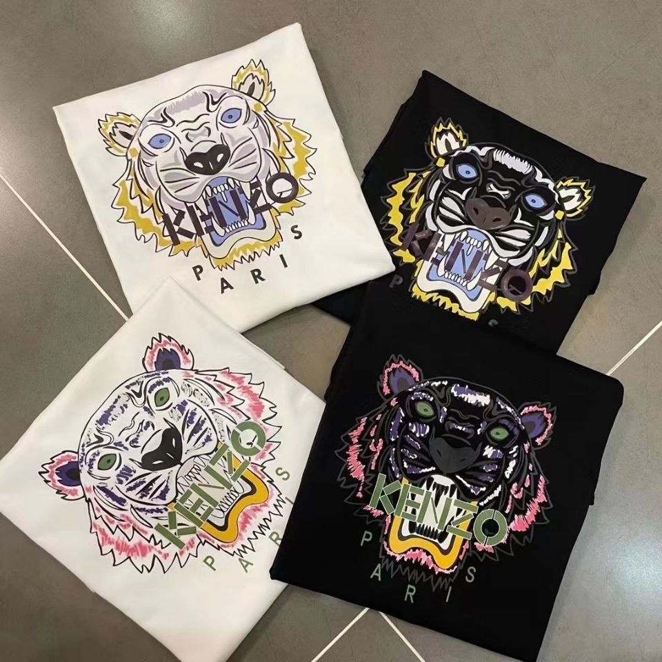 Áo Thun Thể Thao Cotton Dáng Rộng Ngắn Tay In Hình Đầu Hổ Phong Cách Mới