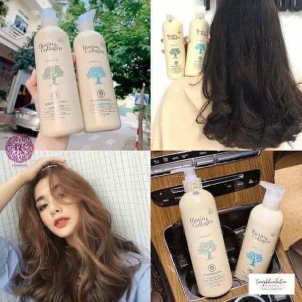 Cặp 2 dầu gội  và xả Biotin&amp;Colagen 1000ml :giảm rụng tóc , phục hồi tóc hư tổn.