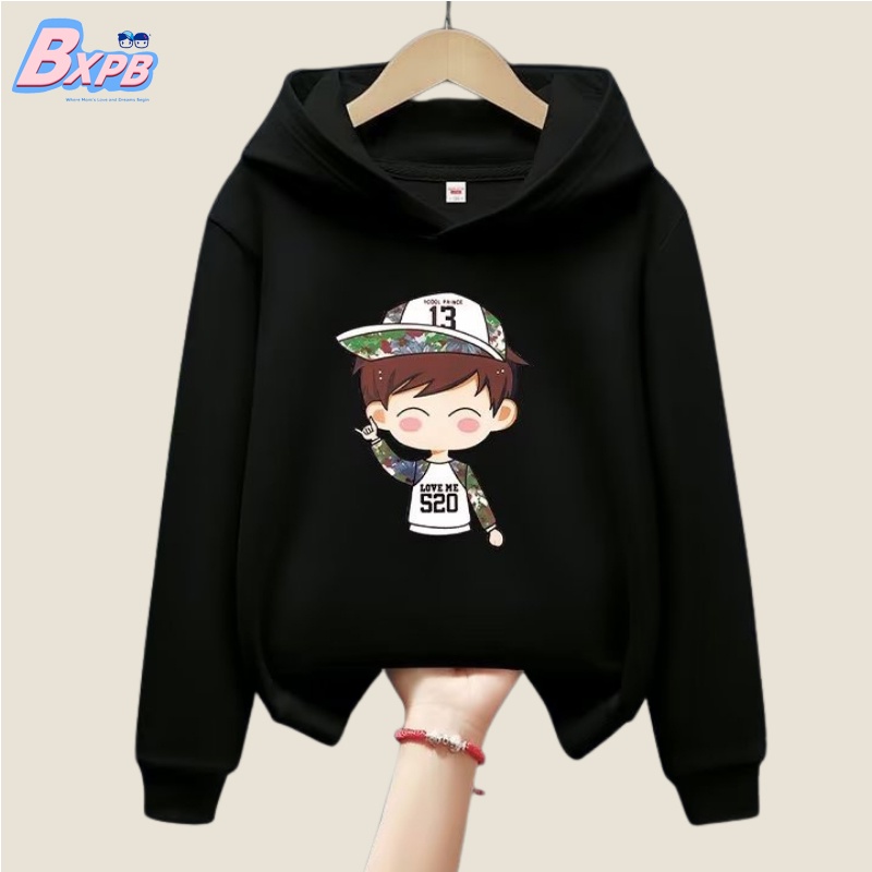 Áo hoodie BXPB dáng rộng in hình hoạt hình thoải mái thời trang dành cho bé trai 3-15 tuổi