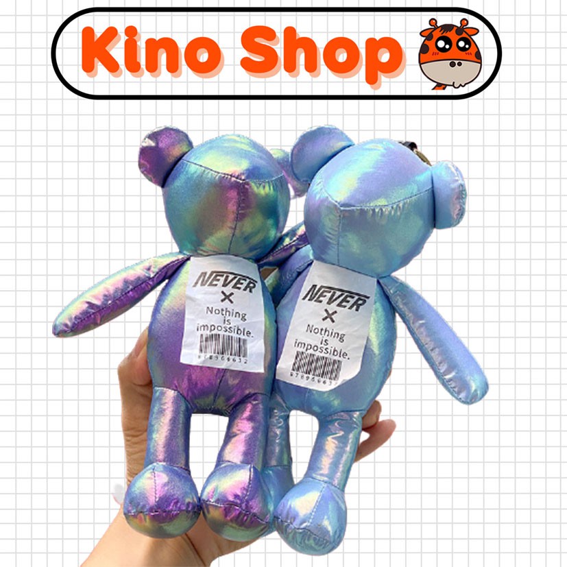 Móc khoá gấu bông da hologram phong cách unisex cá tính độc đáo treo balo túi xách cao cấp KinoShop