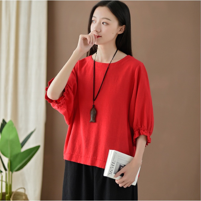 ❁♣Áo kiểu nữ Hàn Quốc, đũi cổ tròn tay lỡ Đẹp 24 giờ, form rộng che khuyết điểm AKH.45 | BigBuy360 - bigbuy360.vn