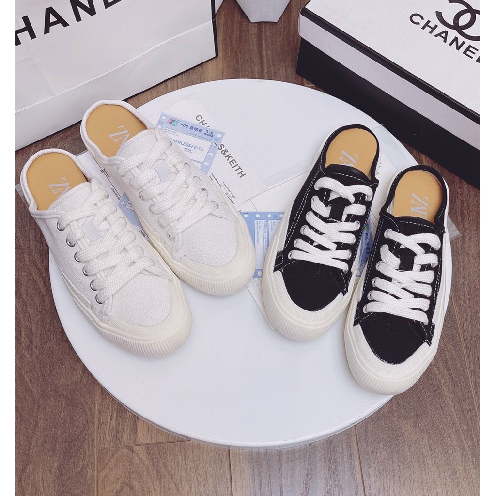 Giày đạp gót vải kiểu dáng sục thể thao đế bằng hot (Ảnh thật)