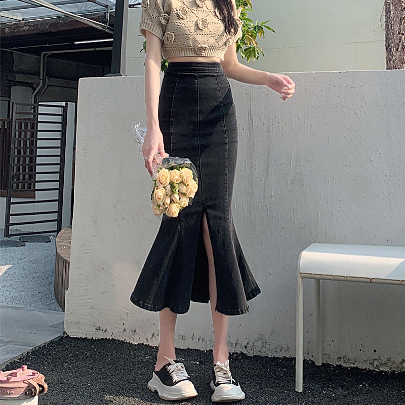 Chân váy bò jean dài đuôi cá ôm sát cách điệu ulzzang Homa House