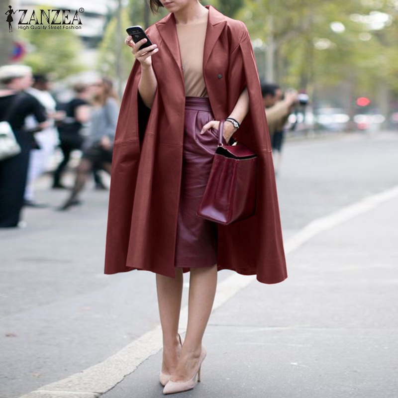 Áo khoác ZANZEA vải da PU dáng rộng màu trơn kiểu giản đơn hợp thời trang | BigBuy360 - bigbuy360.vn