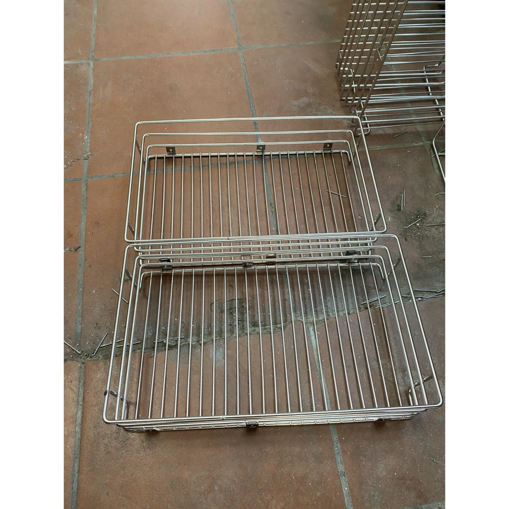 Giá để xoong nồi 2 tầng bằng Inox bóng, đẹp, ray trượt bằng Inox (sản xuất theo kích thước chiều dài của khoang tủ)