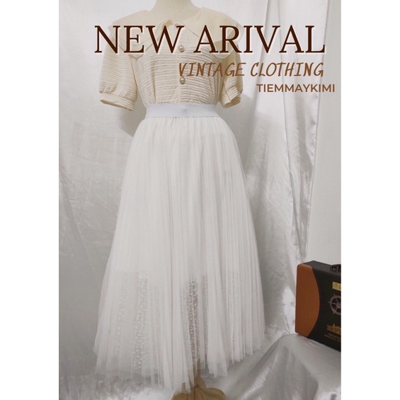 Chân váy xoè dài ren tutu lưới xếp Ly