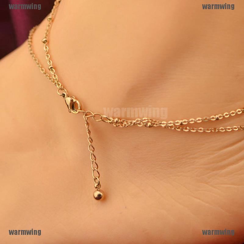 Sexy Gold Tone Love Heart Ankle Bracelet Double Layer Chain Foot Anklet | WebRaoVat - webraovat.net.vn