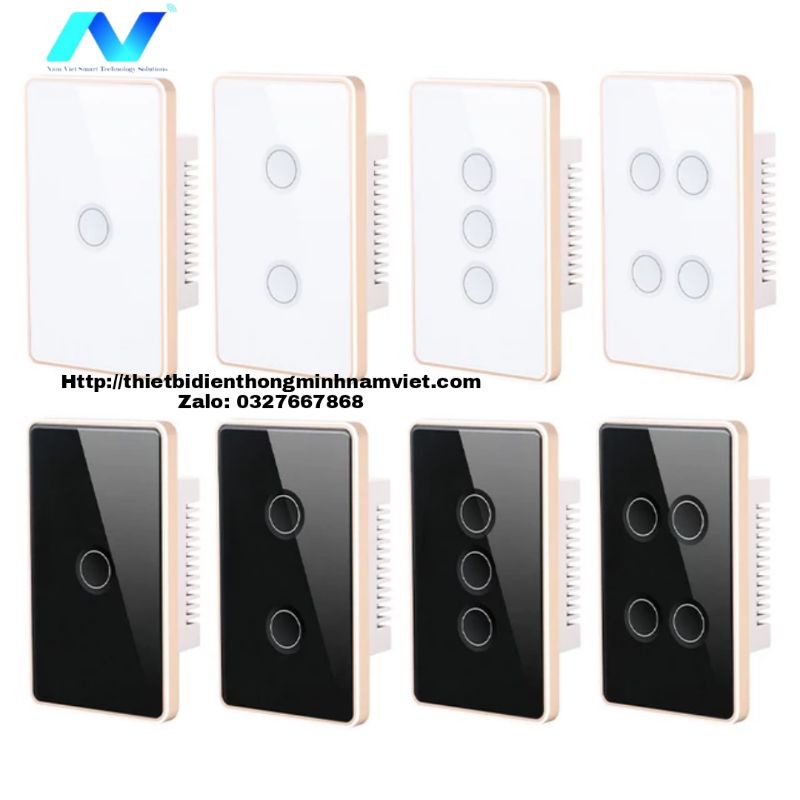 Công tắc thông minh Wifi Tuya. Màu trắng, đen, nút lõm viền kim loại