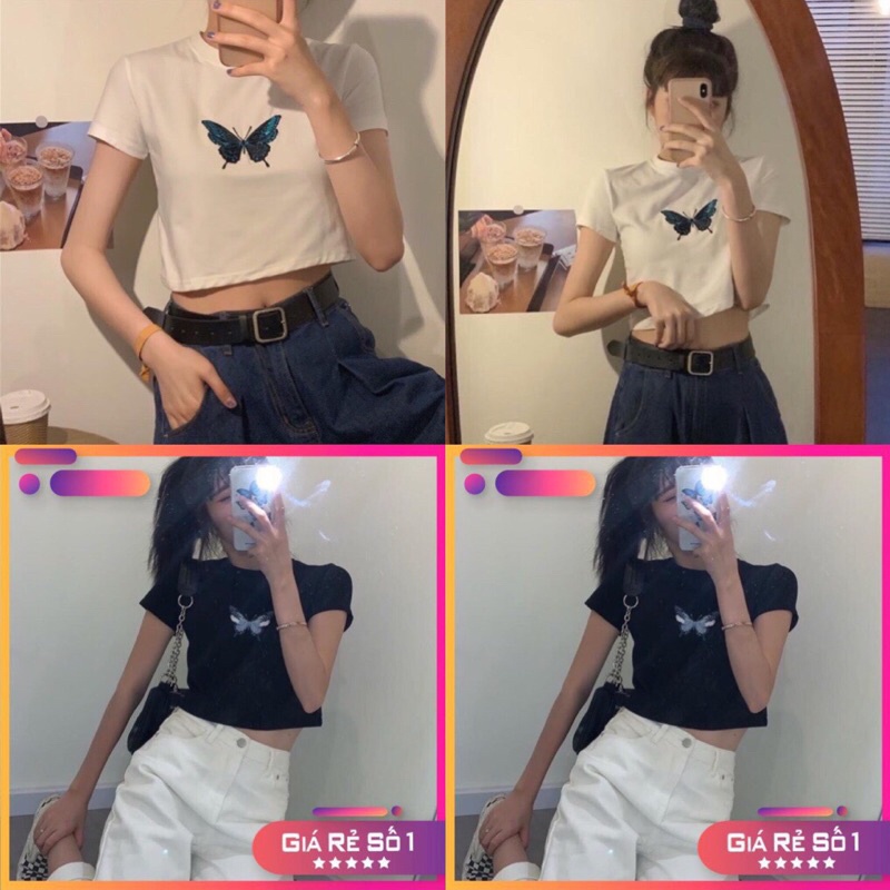 [Xả Kho]Áo Croptop Nữ Tay Ngắn Ôm Body Cổ Tròn Đẹp Kiểu Ulzzang Hàn Quốc