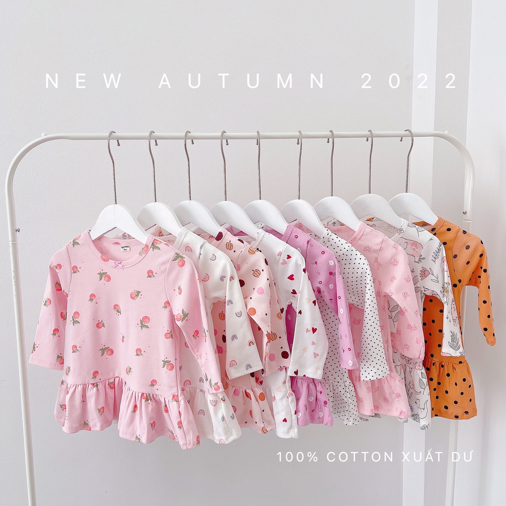 Váy cotton thu đông cho bé, Váy đuôi cá dài tay vải xuất dư cho bé gái