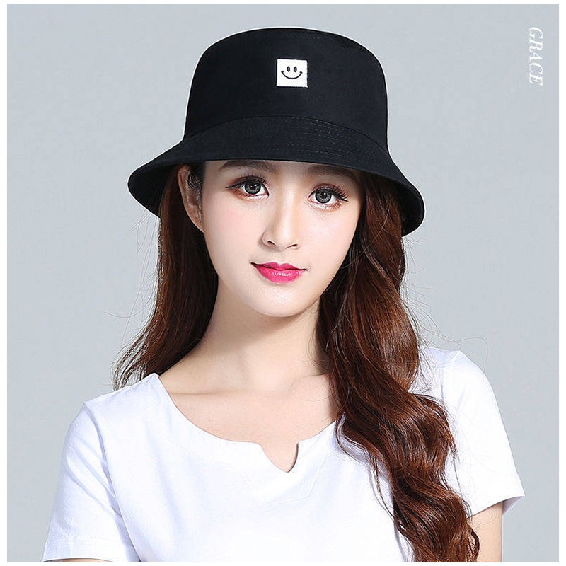 Nón bucket trơn màu thêu icon cá tính - Nón tai bèo cute