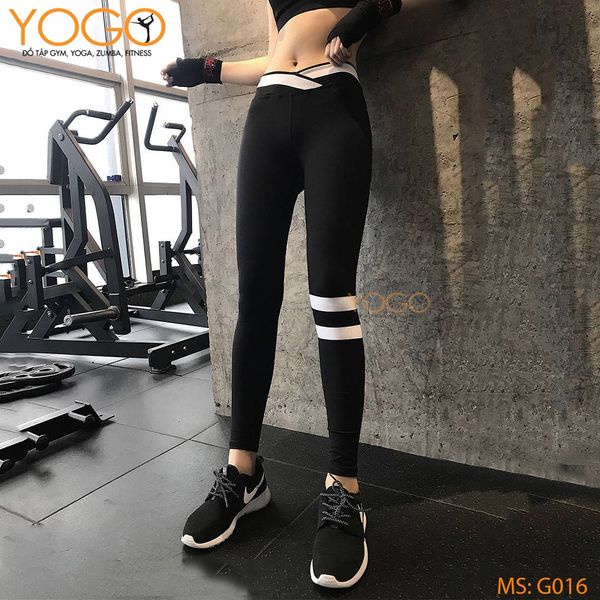 Quần tập gym yoga nữ legging thể thao kẻ sọc trẻ trung gen bụng nâng mông co giãn thoải mái YOGO G016