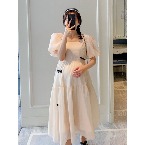 Váy bầu, đầm thiết kế voan nơ 2 lớp tiểu thư dáng babydoll bụng thoải mái cho mẹ bầu suốt cả thai kì và sau sinh 40-70kg