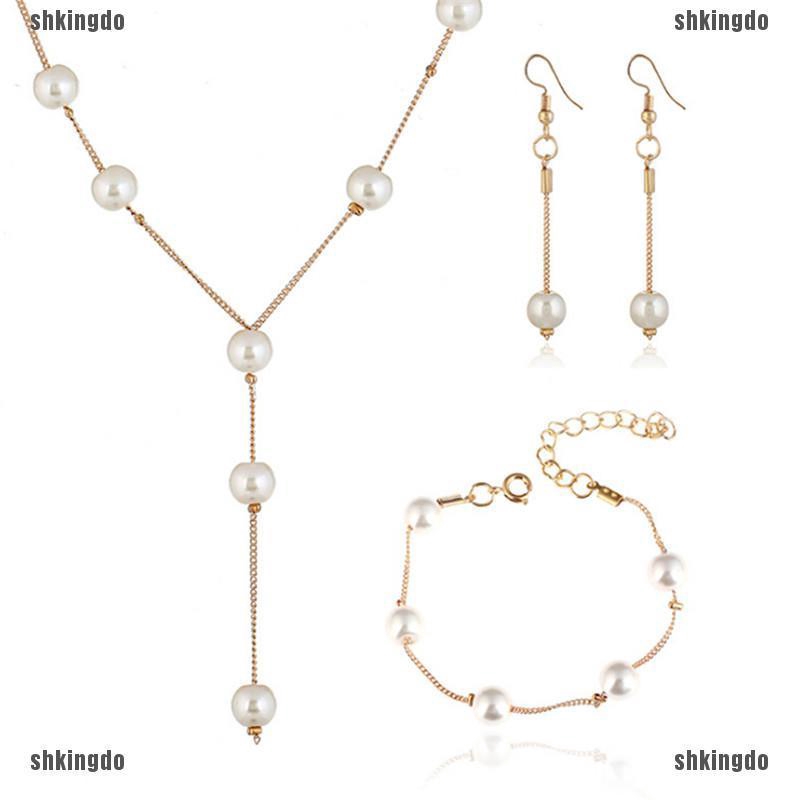 THINH Imitation Pearl Necklace Earrings Bracelet Jewelry Set Simple Choker Women Gift