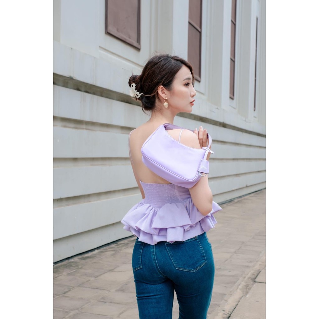 (HÌNH THẬT) Áo Croptop Bèo Eo (TÍM)