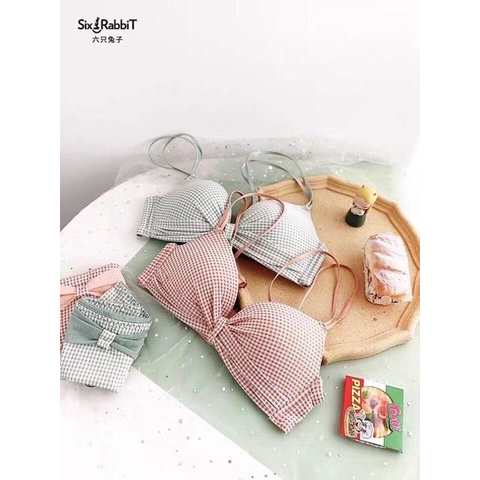 Áo lót nơ xinh xắn không gọng hoạ tiết kẻ caro độc lạ