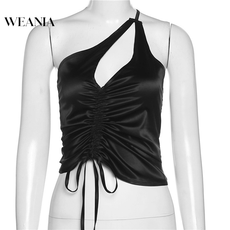 Áo Tank Top Cắt Hở Một Bên Vai Có Dây Rút Gợi Cảm D0326