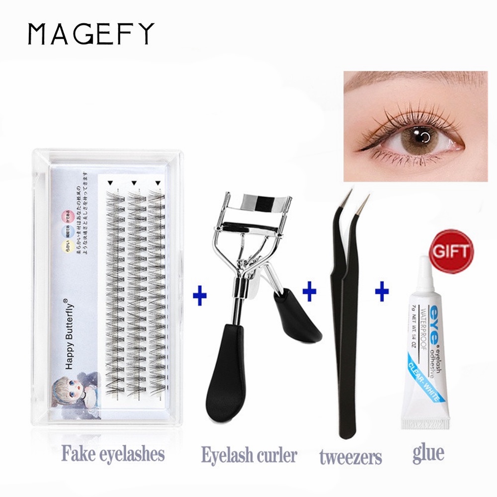 Set 4 món mỹ phẩm MAGEFY gồm lông mi giả dụng cụ kẹp bấm mi nhíp và keo dán mi chuyên dụng