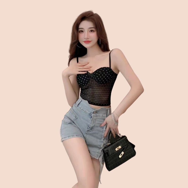 Áo bra nữ 2 dây Eva Bra croptop đính đá đệm mỏng thoáng mát mềm mịn - 1893