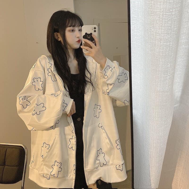 🌸Áo khoác nỉ in hình gấu nữ - Áo Sweater dáng rộng Ulzzang Hàn Quốc🌸 | BigBuy360 - bigbuy360.vn