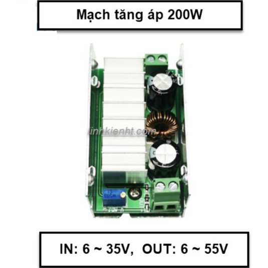 Mạch tăng áp 12v 7A 200W  đầu vào 6 ~ 35V đầu ra 6 ~ 55V với vỏ nhôm