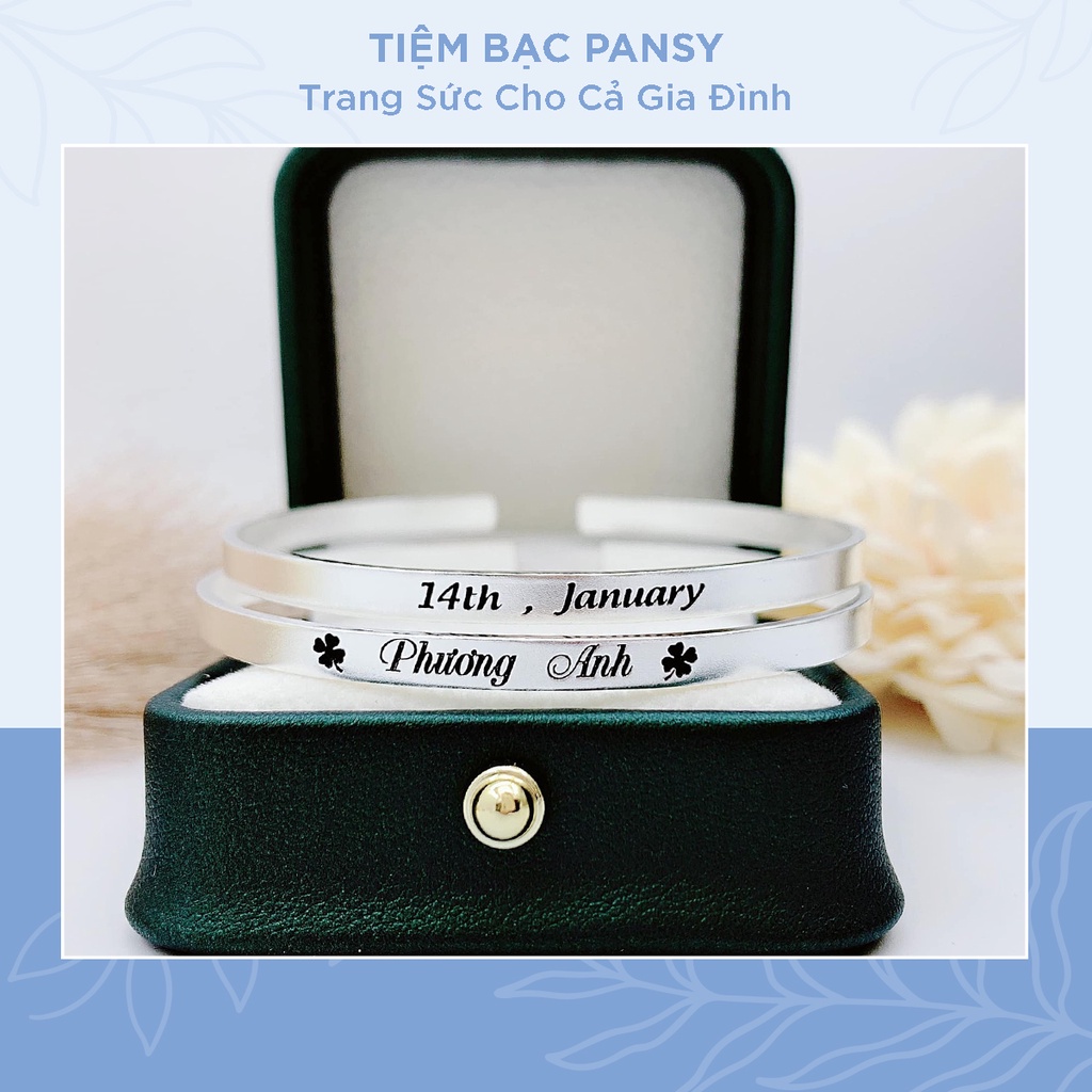 Vòng tay nam nữ bạc ta PANSY khắc chữ theo yêu cầu - Vòng tay Classic Silver đeo đôi, đeo nhóm