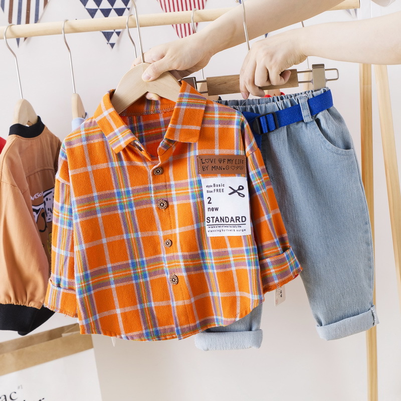 Set áo sơ mi tay dài phối quần jean thời trang dành cho bé trai