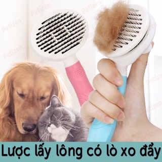 Lược lấy lông thừa chó mèo có lò xo đẩy hàng cao cấp