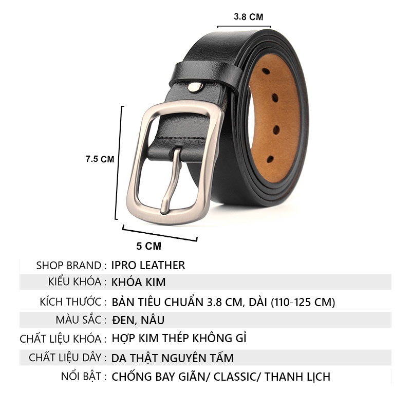 Thắt lưng nam da bò nguyên tấm cao cấp thương hiệu IPRO TL76