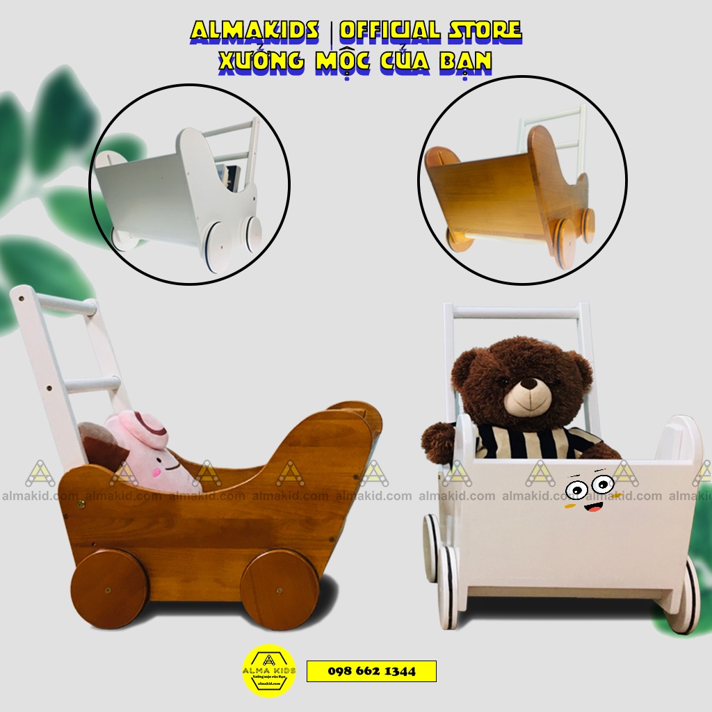 Xe Tập Đi Của Bé, Xe Đẩy Có Thùng Bằng Gỗ Đa Năng Cho Bé Alma Kids AMK2103.